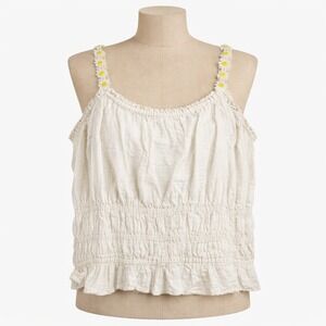 Maeve 100% Cotton White Smocked Daisy Strap Crop Tank Top 1X Dainty Cottagecore